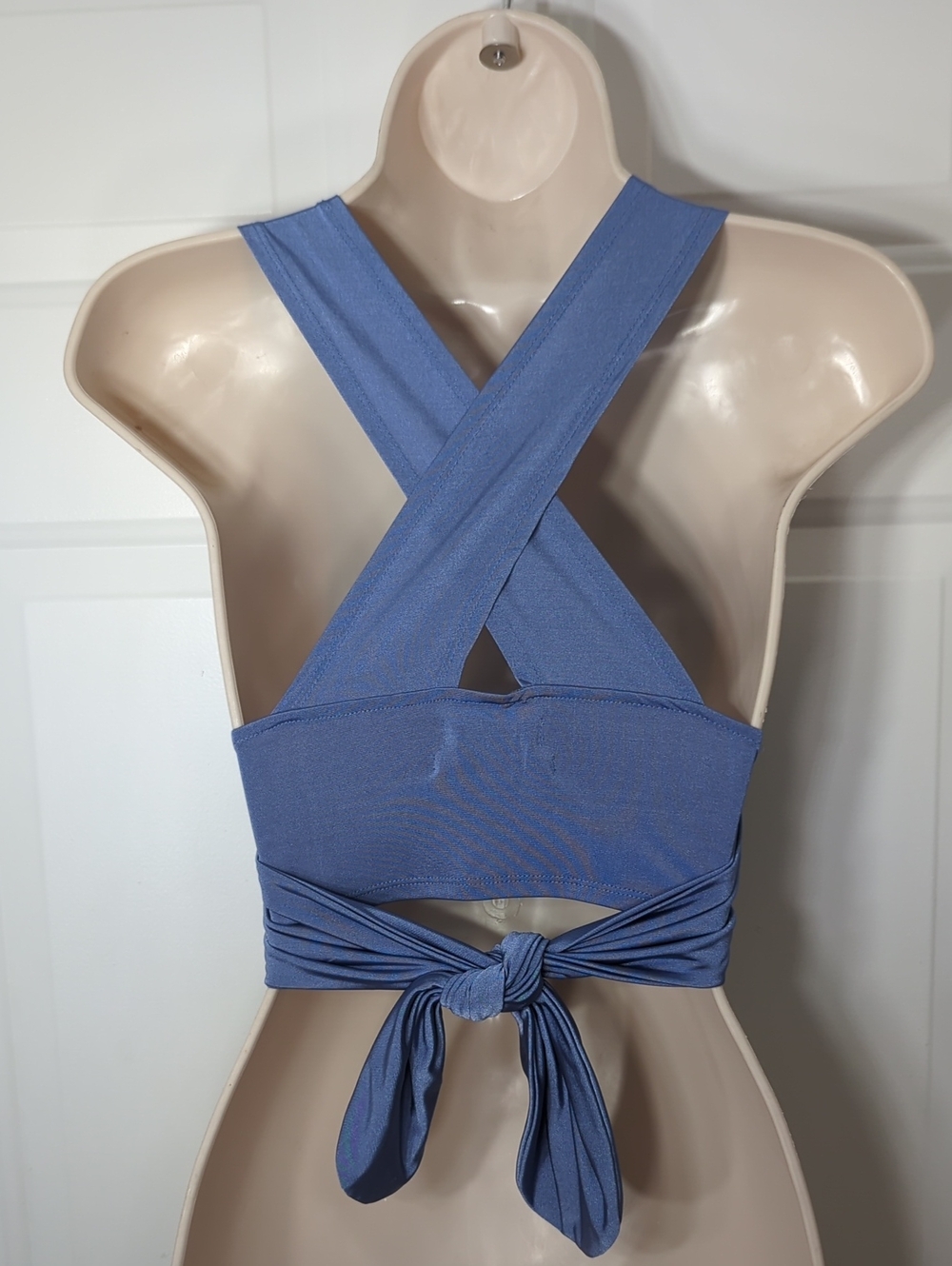 Urban Outfitters Blue Shimmer Criss Cross Tie Back Crop Top Medium